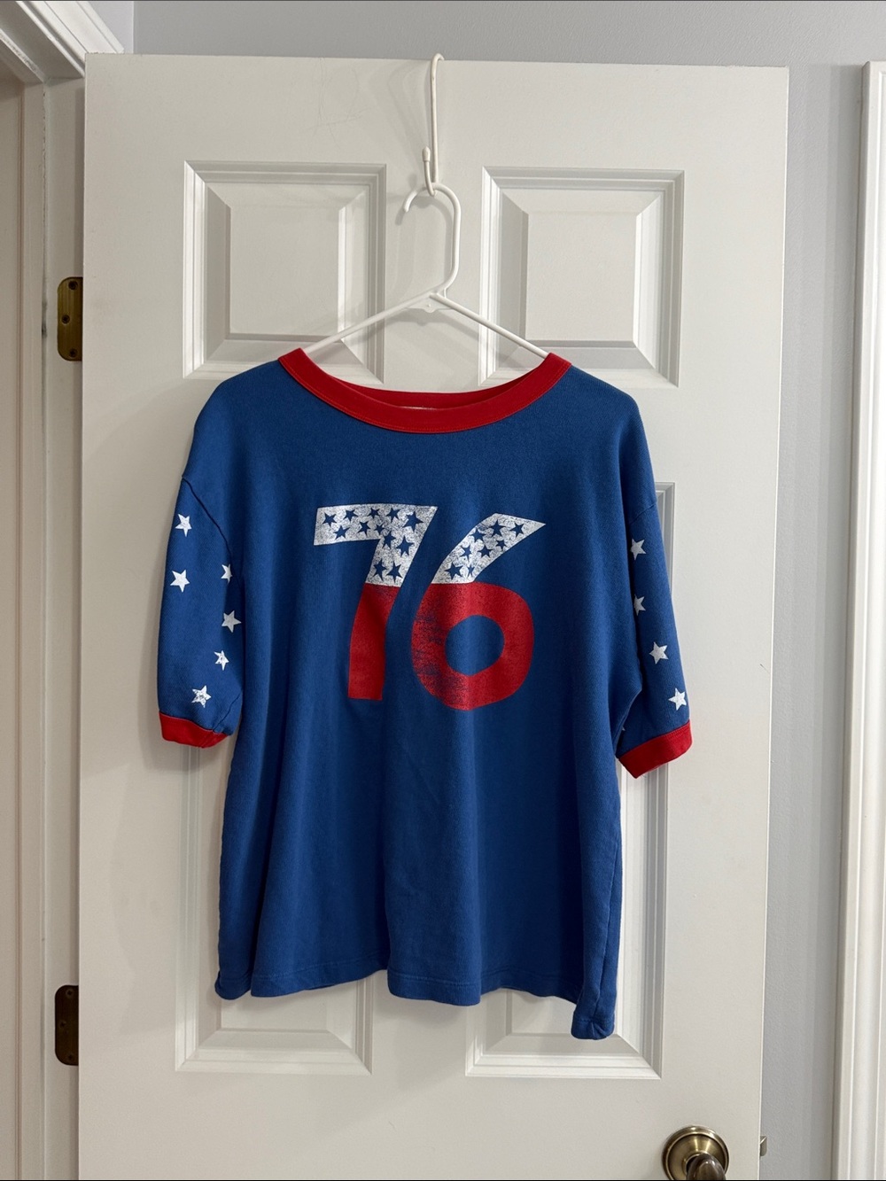Women’s Blue Short-Sleeve Tee with Red Trim and '76 Graphic RAGABOND